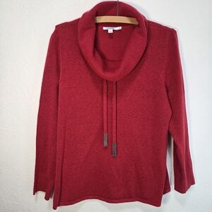 Chico's Zenergy Sweater Size 2 (L) Cashmere Blend Red  Ballchain Cowl Neck